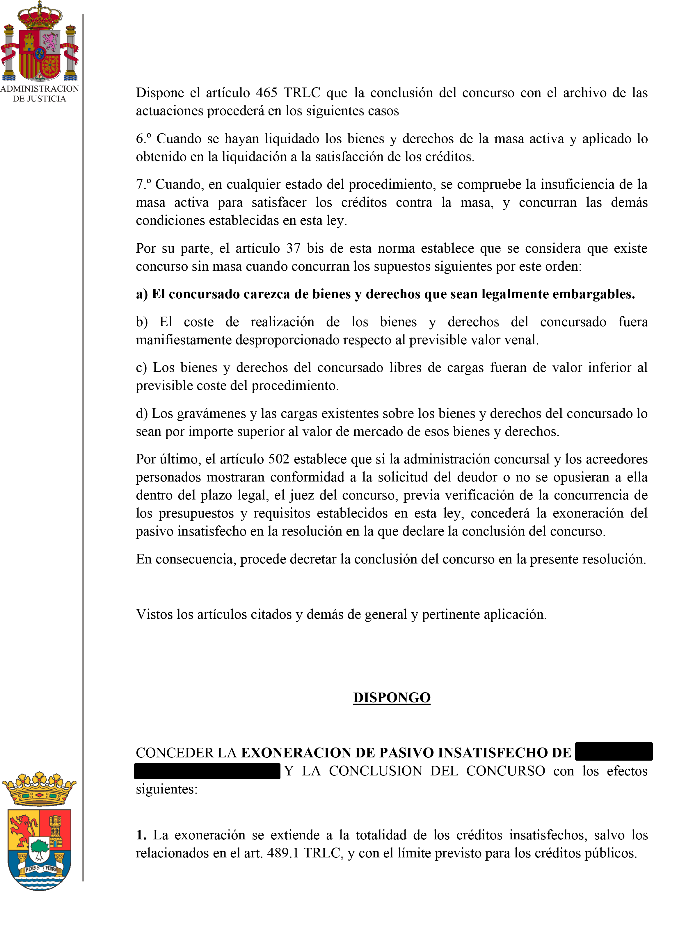 Cancelación de una deuda de 1.011.026,83€ en el Jdo. de lo Mercantil N.1 Badajoz.