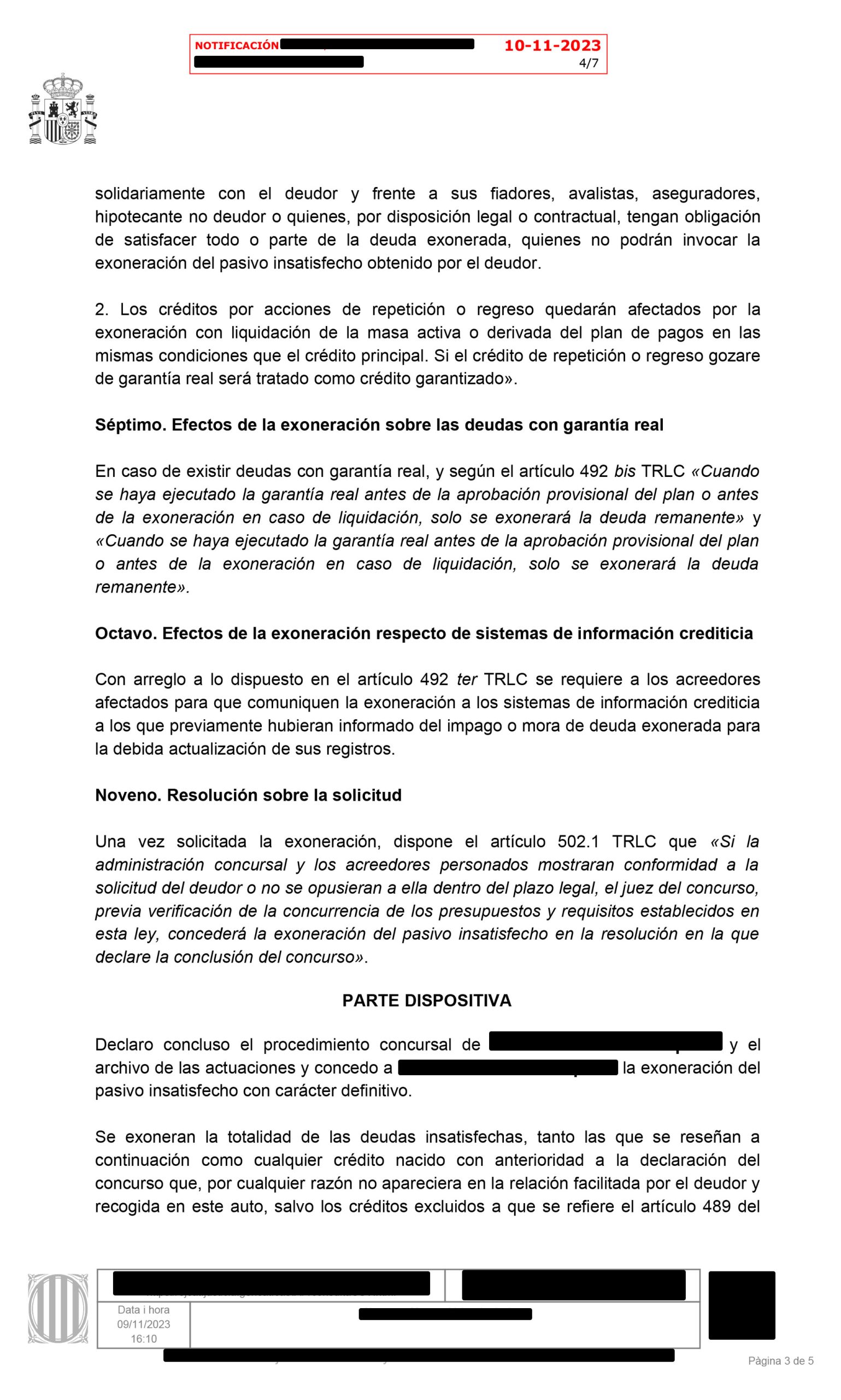 Cancelación de una deuda de 83.431,43€ en el Juzgado de lo Mercantil N.2 de Girona.