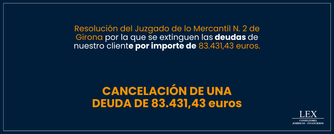 Cancelación de una deuda de 83.431,43€ en el Juzgado de lo Mercantil N.2 de Girona.