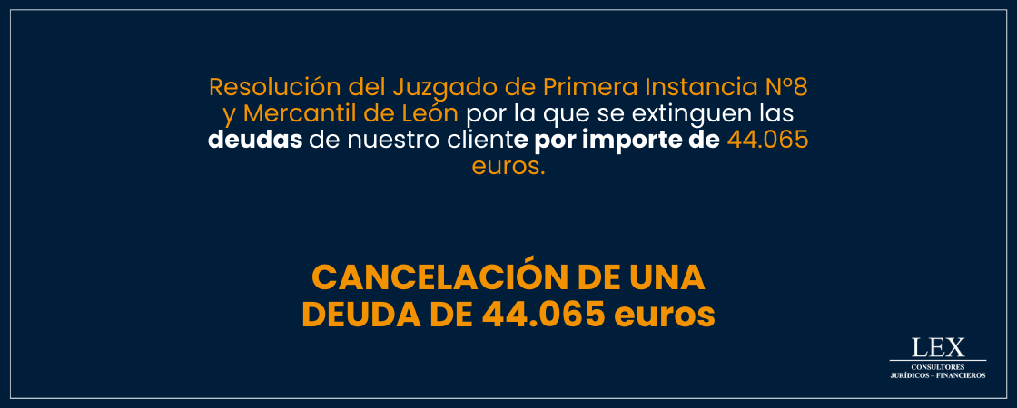 Cancelación de una deuda de 44.065€ en el Juzgado de Primera Instancia nº 8 y Mercantil de León