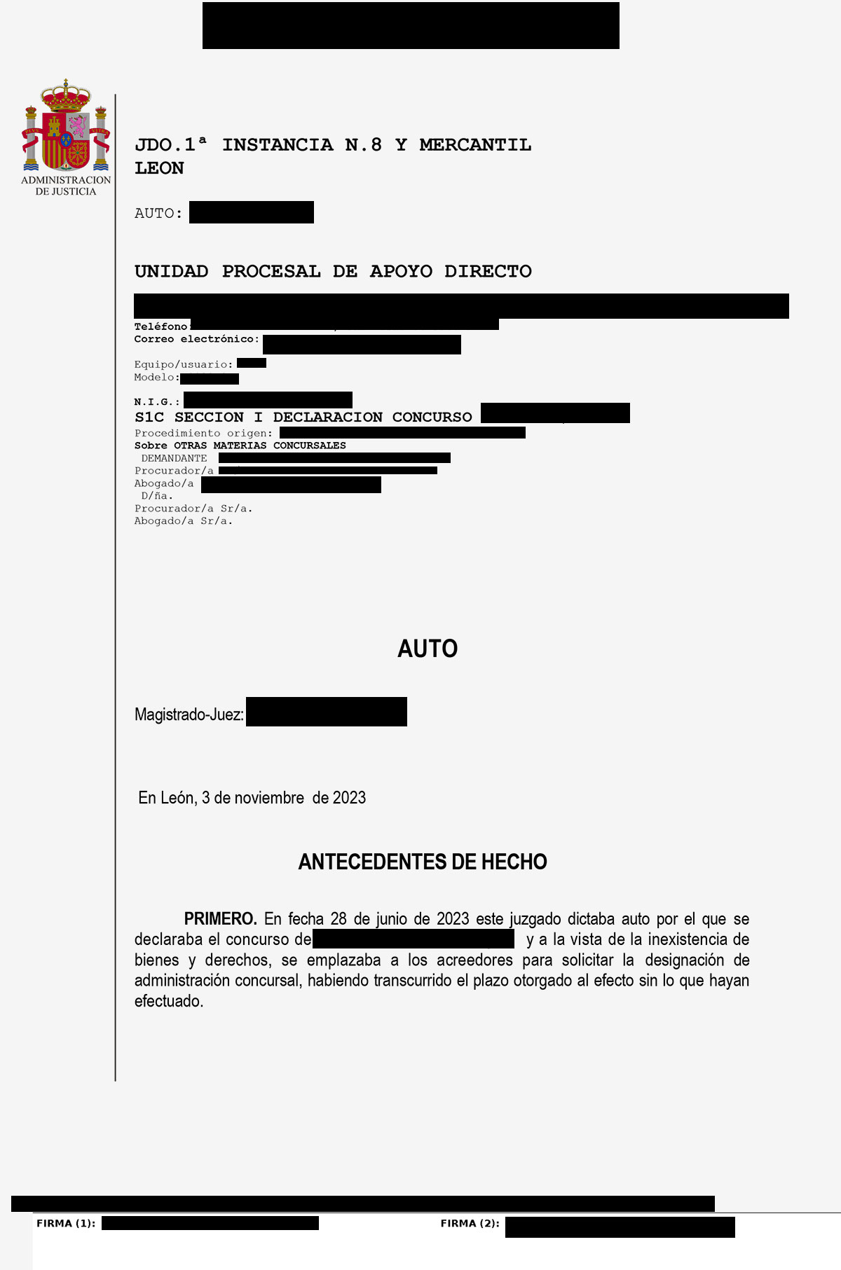 Cancelación de una deuda de 5.917€ en el Jdo. de 1ª Instancia N°8 y Mercantil de León.