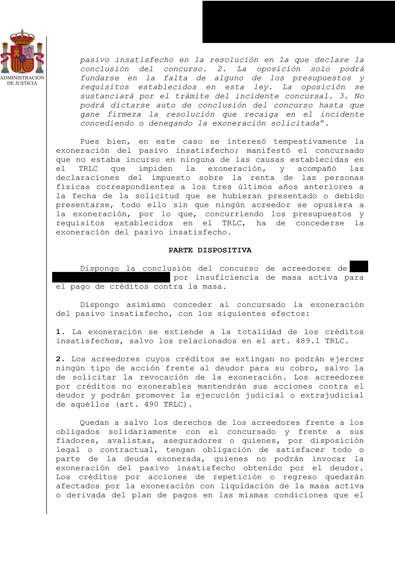 Cancelación de una deuda de 11.506,63€ en el Jdo. de Primera Instancia N.1 de Cáceres.